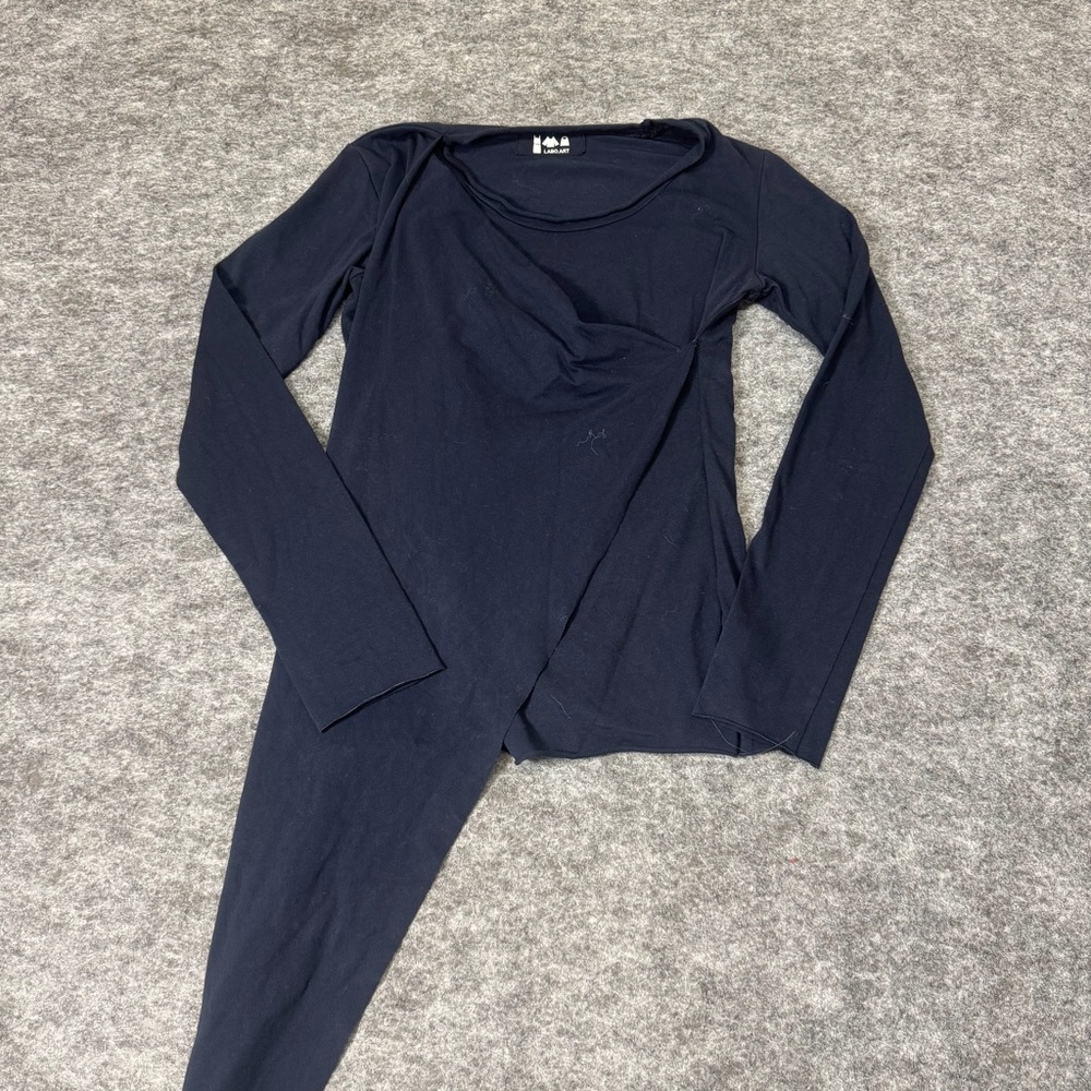 Labo Art Women's Funky Asymmetrical Navy Wrap Full Length Long Sleeve Top